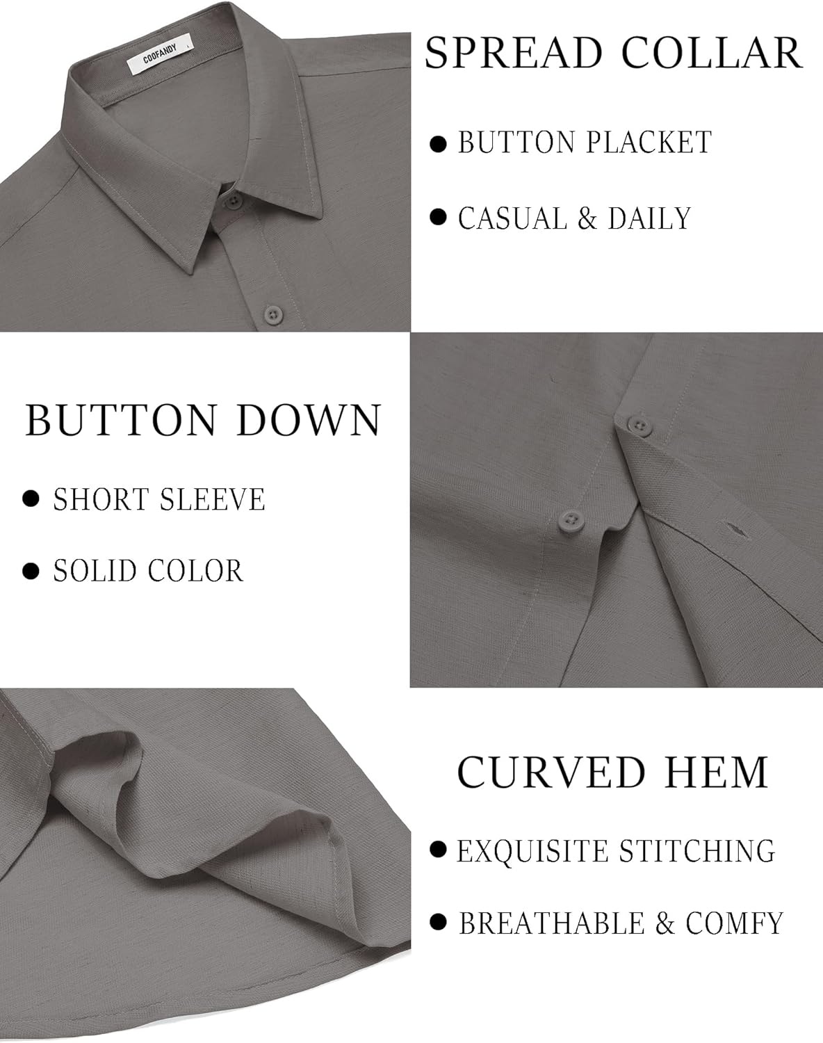 image:imageCOOFANDY Mens Linen Shirts Short Sleeve Casual Button Down Shirts Beach Summer Wedding TopsDark Grey
