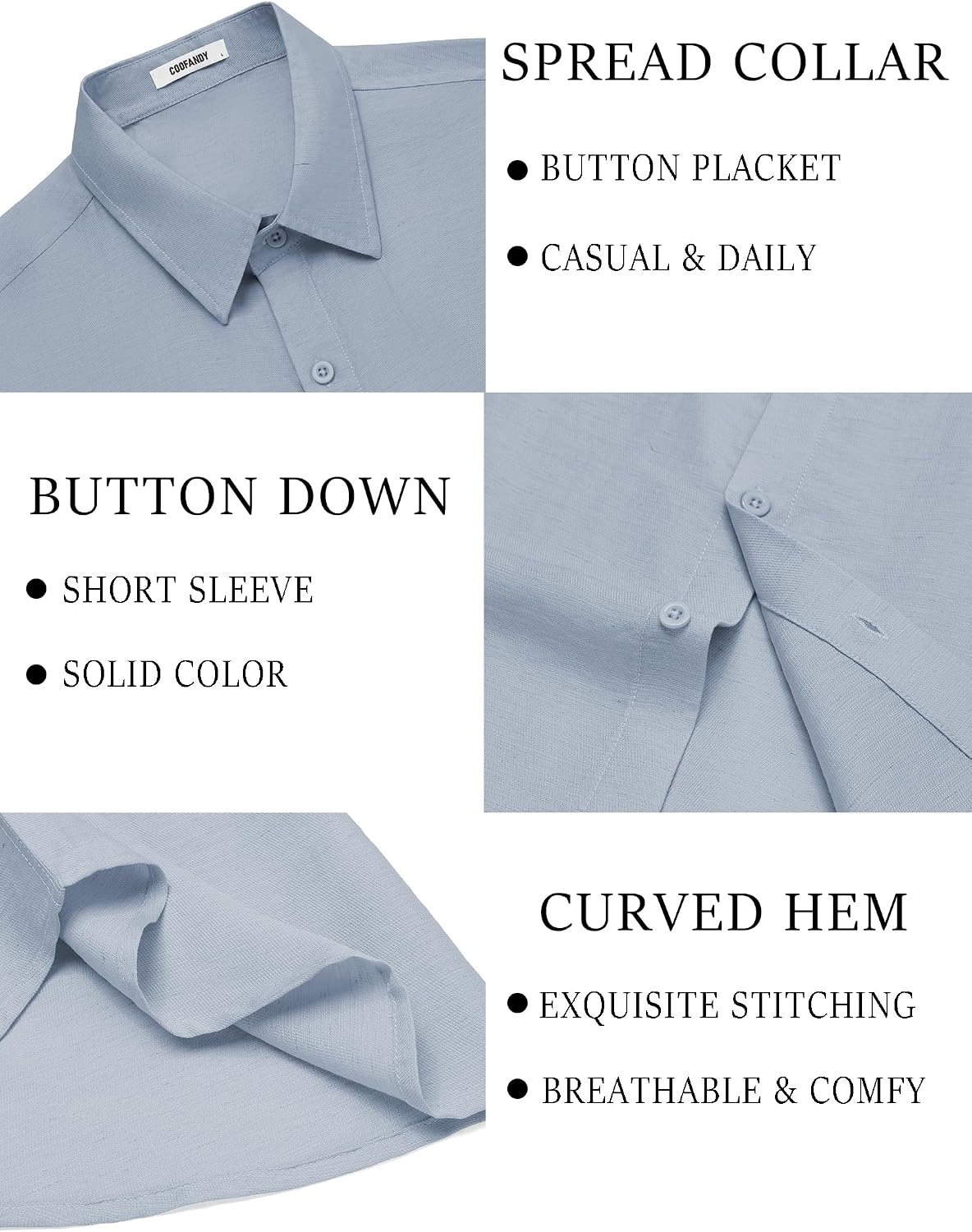 image:imageCOOFANDY Mens Linen Shirts Short Sleeve Casual Button Down Shirts Beach Summer Wedding TopsLight Blue