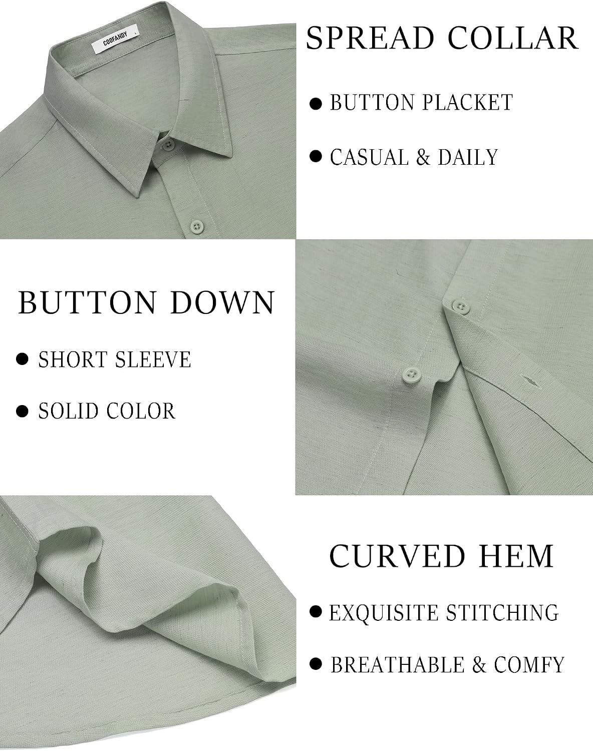 image:imageCOOFANDY Mens Linen Shirts Short Sleeve Casual Button Down Shirts Beach Summer Wedding TopsLight Green