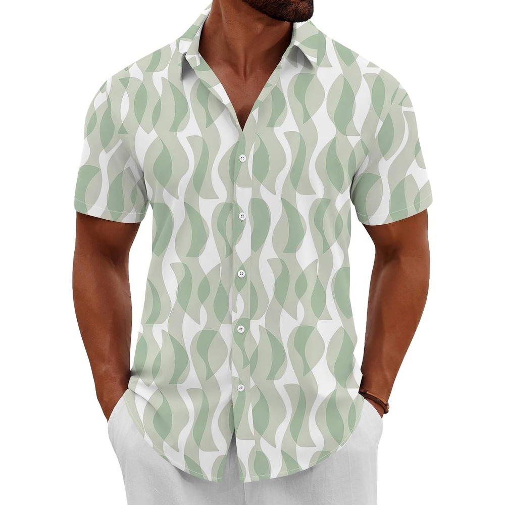 image:imageCOOFANDY Mens Button Down Shirts Short Sleeve Casual Summer Beach Shirts Vacation Wedding ShirtsGeometrygreen