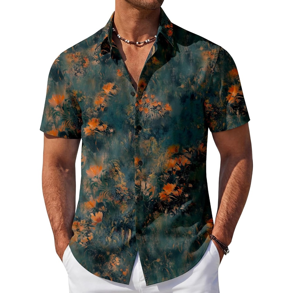 image:imageCOOFANDY Mens Hawaiian Shirt Short Sleeve Button Down Beach Vacation Shirt Retro Summer Tropical ShirtsDeep Teal Bold Watercolor