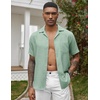 COOFANDY Men Short Sleeve Button Down Shirts Summer Linen Textured Shirt Casual Beach Tops with Pocket(01-sage Green)