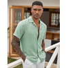 COOFANDY Men Short Sleeve Button Down Shirts Summer Linen Textured Shirt Casual Beach Tops with Pocket(01-sage Green)