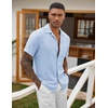COOFANDY Men Short Sleeve Button Down Shirts Summer Linen Textured Shirt Casual Beach Tops with Pocket(02-light Blue)