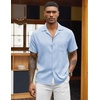 COOFANDY Men Short Sleeve Button Down Shirts Summer Linen Textured Shirt Casual Beach Tops with Pocket(02-light Blue)