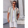 COOFANDY Men’s Button Down Shirts Short Sleeve Casual Summer Beach Shirts Vacation Wedding Shirts(Retro Stripes-colors)