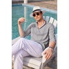 COOFANDY Men’s Cuban Guayabera Shirt Casual Long Sleeve Button Down Shirts Band Collar Linen Summer Beach Shirt(Grey)