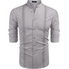 COOFANDY Men’s Cuban Guayabera Shirt Casual Long Sleeve Button Down Shirts Band Collar Linen Summer Beach Shirt(Grey)