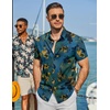 COOFANDY Mens Hawaiian Shirt Short Sleeve Button Down Beach Vacation Shirt Retro Summer Tropical Shirts(Teal Green Vintage Floral Oil Print)