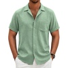 COOFANDY Men Short Sleeve Button Down Shirts Summer Linen Textured Shirt Casual Beach Tops with Pocket(01-sage Green)