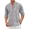 COOFANDY Men’s Cuban Guayabera Shirt Casual Long Sleeve Button Down Shirts Band Collar Linen Summer Beach Shirt(Grey)