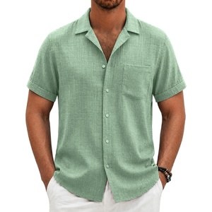 COOFANDY Men Short Sleeve Button Down Shirts Summer Linen Textured Shirt Casual Beach Tops with Pocket(01-sage Green)