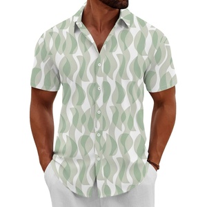 COOFANDY Men’s Button Down Shirts Short Sleeve Casual Summer Beach Shirts Vacation Wedding Shirts(Geometry-green)