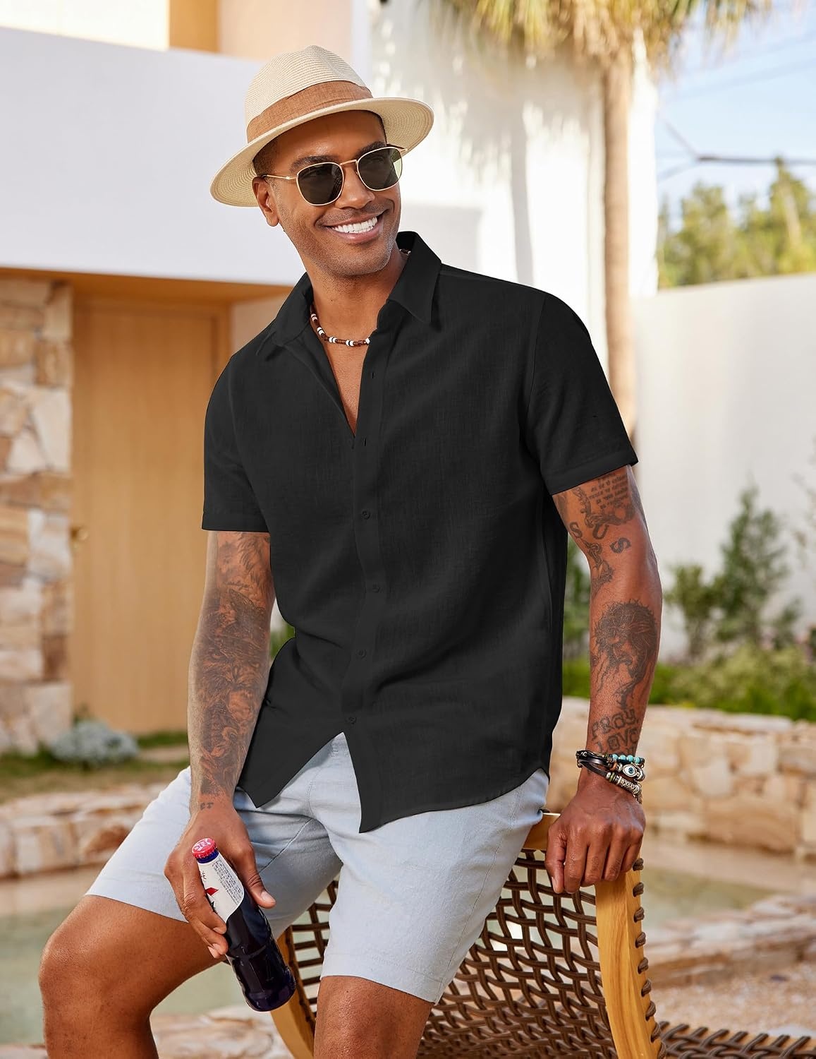 image:imageCOOFANDY Mens Short Sleeve Button Down Shirt Casual Summer Beach Wedding Vacation ShirtsBlack