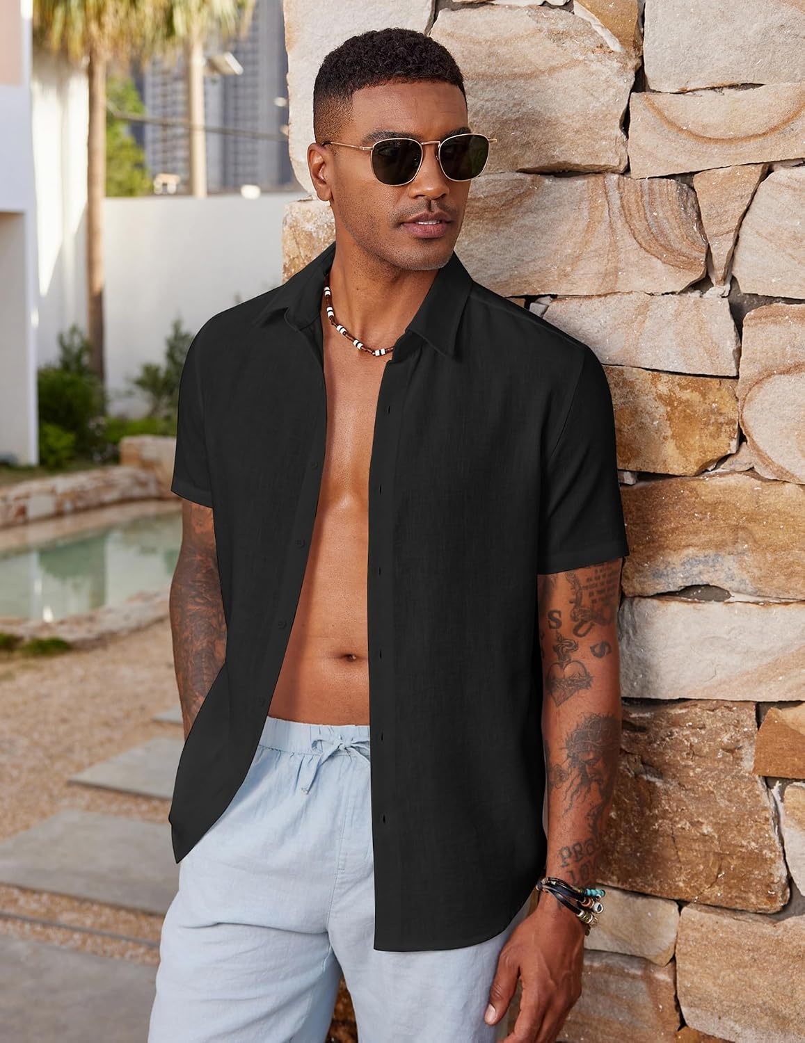 image:imageCOOFANDY Mens Short Sleeve Button Down Shirt Casual Summer Beach Wedding Vacation ShirtsBlack