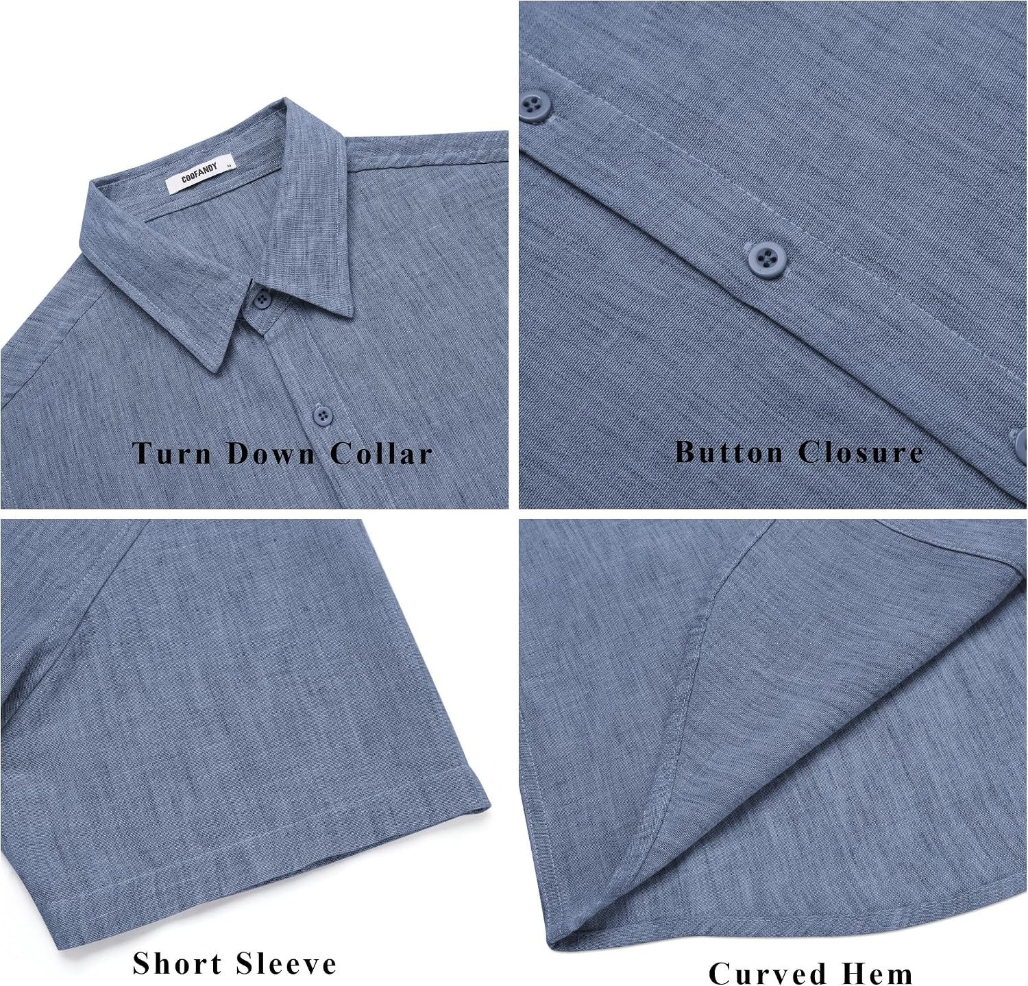 image:imageCOOFANDY Mens Short Sleeve Button Down Shirt Casual Summer Beach Wedding Vacation ShirtsDenim Blue