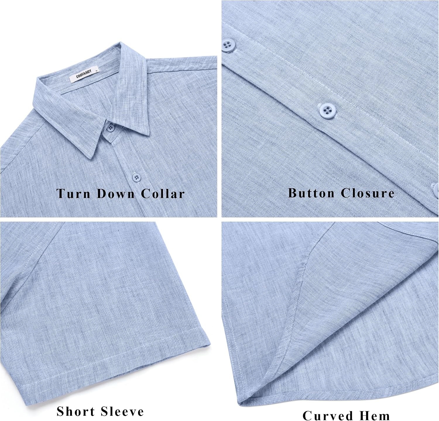 image:imageCOOFANDY Mens Short Sleeve Button Down Shirt Casual Summer Beach Wedding Vacation ShirtsLight Blue