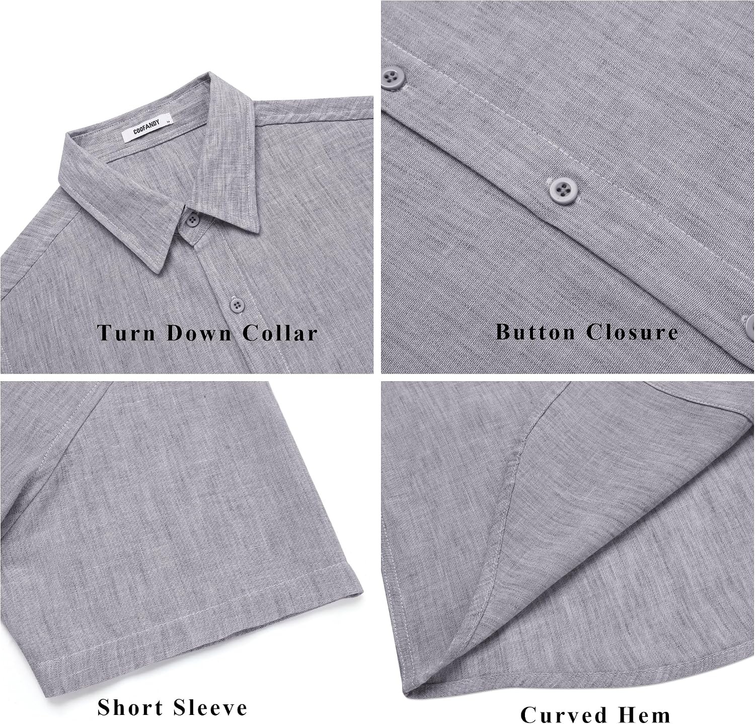 image:imageCOOFANDY Mens Short Sleeve Button Down Shirt Casual Summer Beach Wedding Vacation ShirtsLight Grey