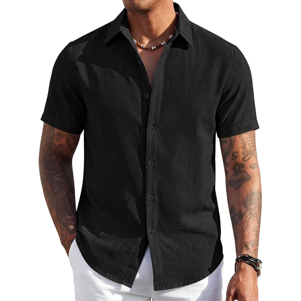 image:imageCOOFANDY Mens Short Sleeve Button Down Shirt Casual Summer Beach Wedding Vacation ShirtsBlack