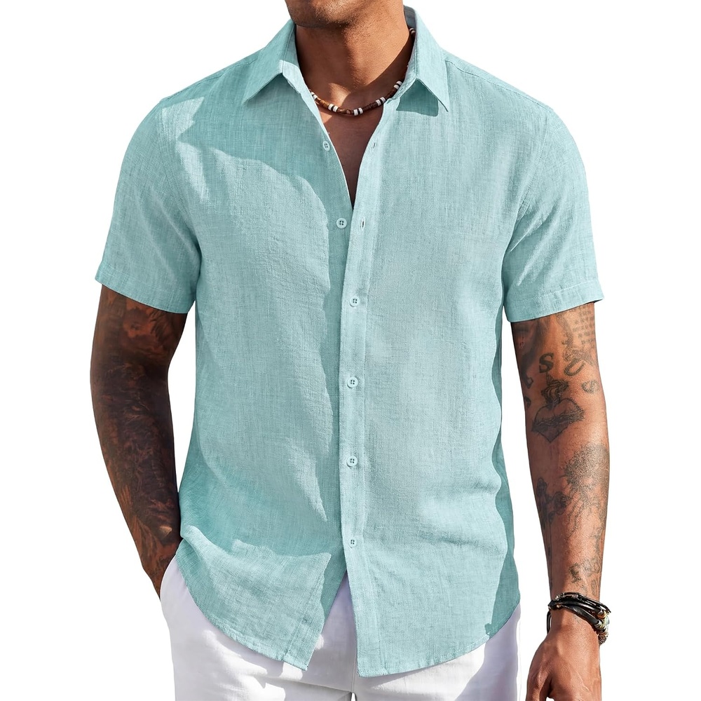 image:imageCOOFANDY Mens Short Sleeve Button Down Shirt Casual Summer Beach Wedding Vacation ShirtsIce Green