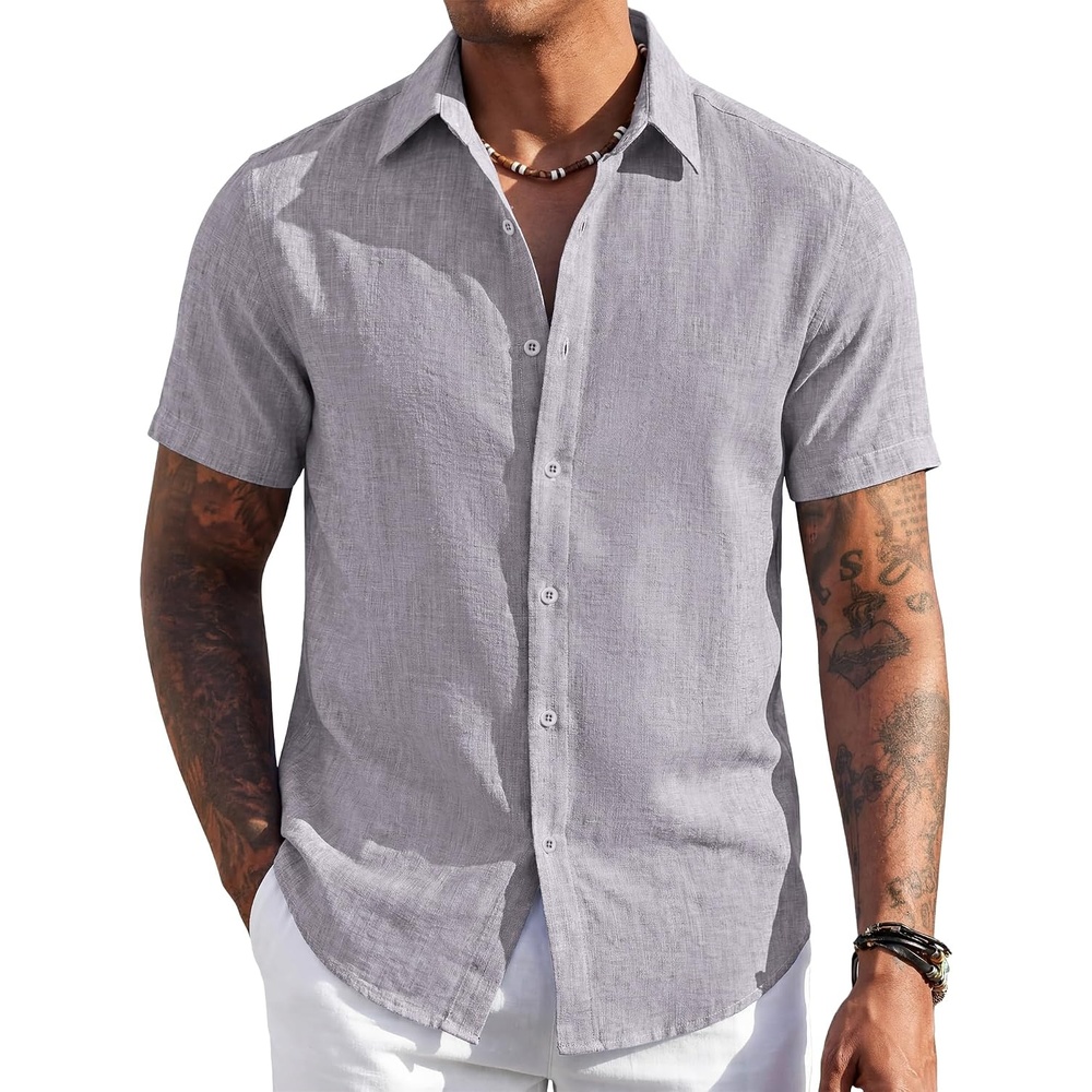 image:imageCOOFANDY Mens Short Sleeve Button Down Shirt Casual Summer Beach Wedding Vacation ShirtsLight Grey