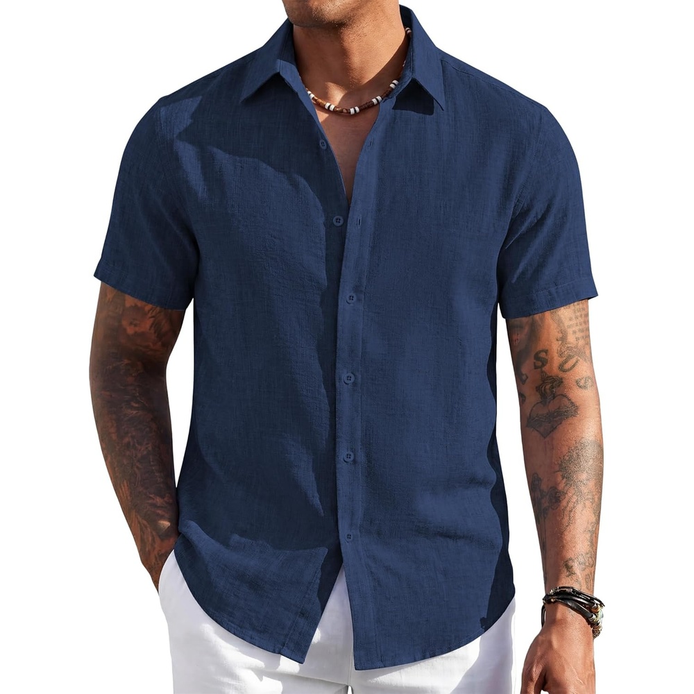 image:imageCOOFANDY Mens Short Sleeve Button Down Shirt Casual Summer Beach Wedding Vacation ShirtsNavy Blue