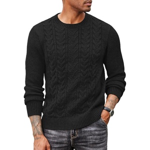 COOFANDY Mens Cable Knit Sweater Casual Long Leeve Crewneck Pullover Sweaters Twist Textured Fisherman Sweater(Black)