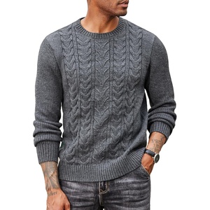 COOFANDY Mens Cable Knit Sweater Casual Long Leeve Crewneck Pullover Sweaters Twist Textured Fisherman Sweater(Dark Grey)