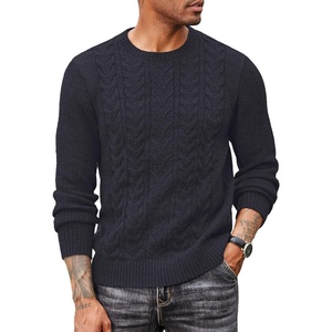 COOFANDY Mens Cable Knit Sweater Casual Long Leeve Crewneck Pullover Sweaters Twist Textured Fisherman Sweater(Navy Blue)