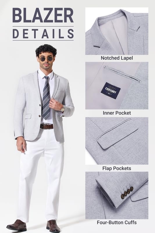 image:imageCOOFANDY Mens Casual Blazer Lightweight Sport Coat Linen Blazer Suit Jacket 2 Button Mens Blazer Smooth and Comfortable Structured feel Natural textureBreathable and Lightweight for All Year WearGrey