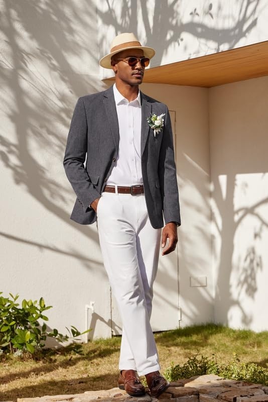 image:imageCOOFANDY Mens Casual Blazer Lightweight Sport Coat Linen Blazer Suit Jacket 2 Button Mens Blazer Smooth and Comfortable Structured feel Natural textureBreathable and Lightweight for All Year WearDark Grey