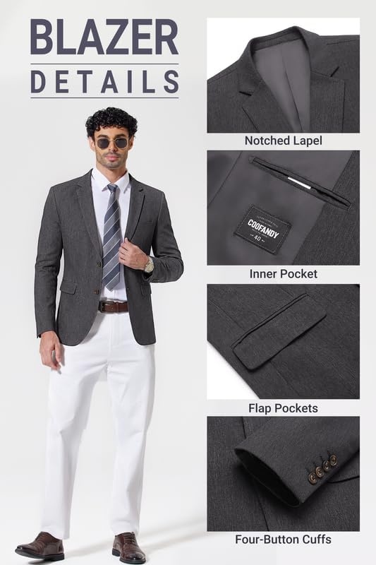 image:imageCOOFANDY Mens Casual Blazer Lightweight Sport Coat Linen Blazer Suit Jacket 2 Button Mens Blazer Smooth and Comfortable Structured feel Natural textureBreathable and Lightweight for All Year WearDark Grey