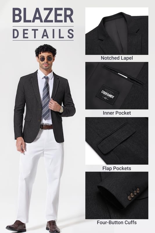 image:imageCOOFANDY Mens Casual Blazer Lightweight Sport Coat Linen Blazer Suit Jacket 2 Button Mens Blazer Smooth and Comfortable Structured feel Natural textureBreathable and Lightweight for All Year WearBlack