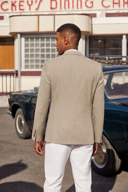image:imageCOOFANDY Mens Casual Blazer Lightweight Sport Coat Linen Blazer Suit Jacket 2 Button Mens Blazer Smooth and Comfortable Structured feel Natural textureBreathable and Lightweight for All Year WearKhaki