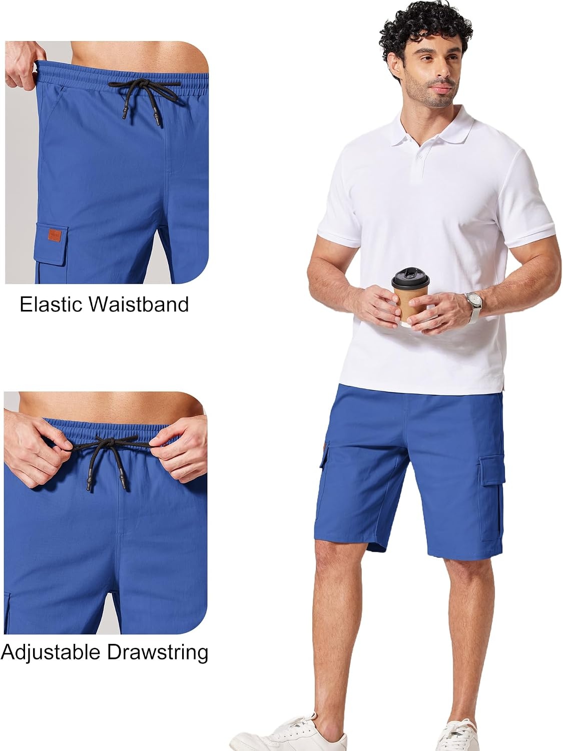 image:imageCOOFANDY Mens Casual Cargo Shorts 10 Drawstring Elastic Waist Shorts Summer Cotton Chino Work Shorts with 6 PocketsRoyal Blue