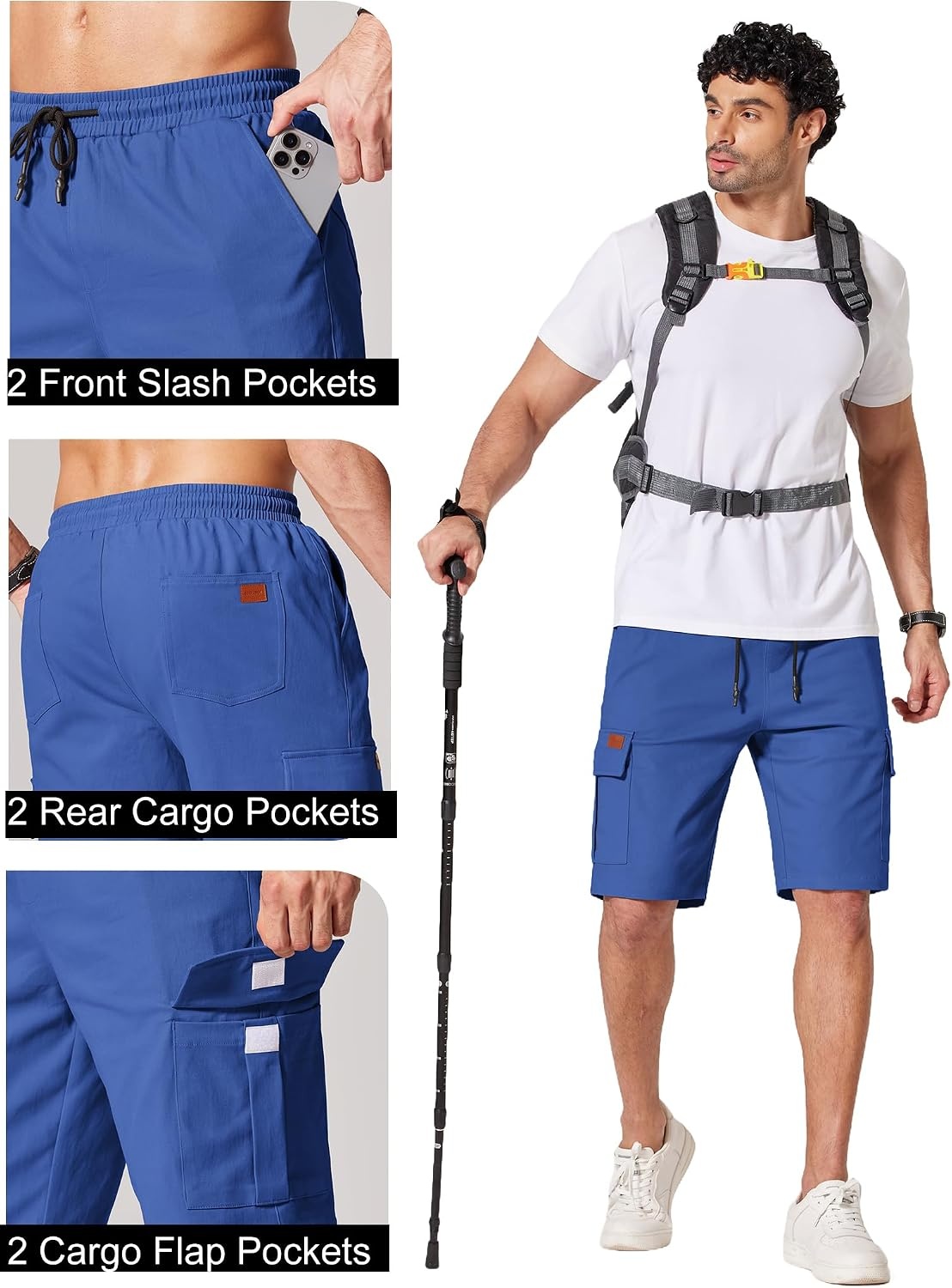 image:imageCOOFANDY Mens Casual Cargo Shorts 10 Drawstring Elastic Waist Shorts Summer Cotton Chino Work Shorts with 6 PocketsRoyal Blue