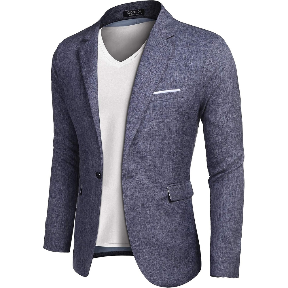 image:imageCOOFANDY Mens Blazer Casual Sport Coats Slim Fit Lightweight Sports Jacket  One Button Suit JacketLinen BlazerPlaid Blazer Shoulder PadsBlue