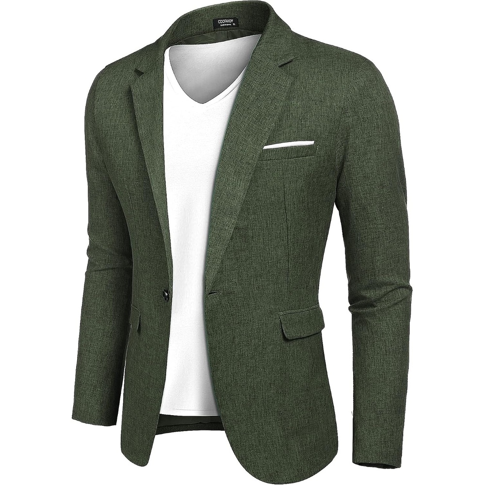 image:imageCOOFANDY Mens Blazer Casual Sport Coats Slim Fit Lightweight Sports Jacket  One Button Suit JacketLinen BlazerPlaid Blazer Shoulder PadsDark Green