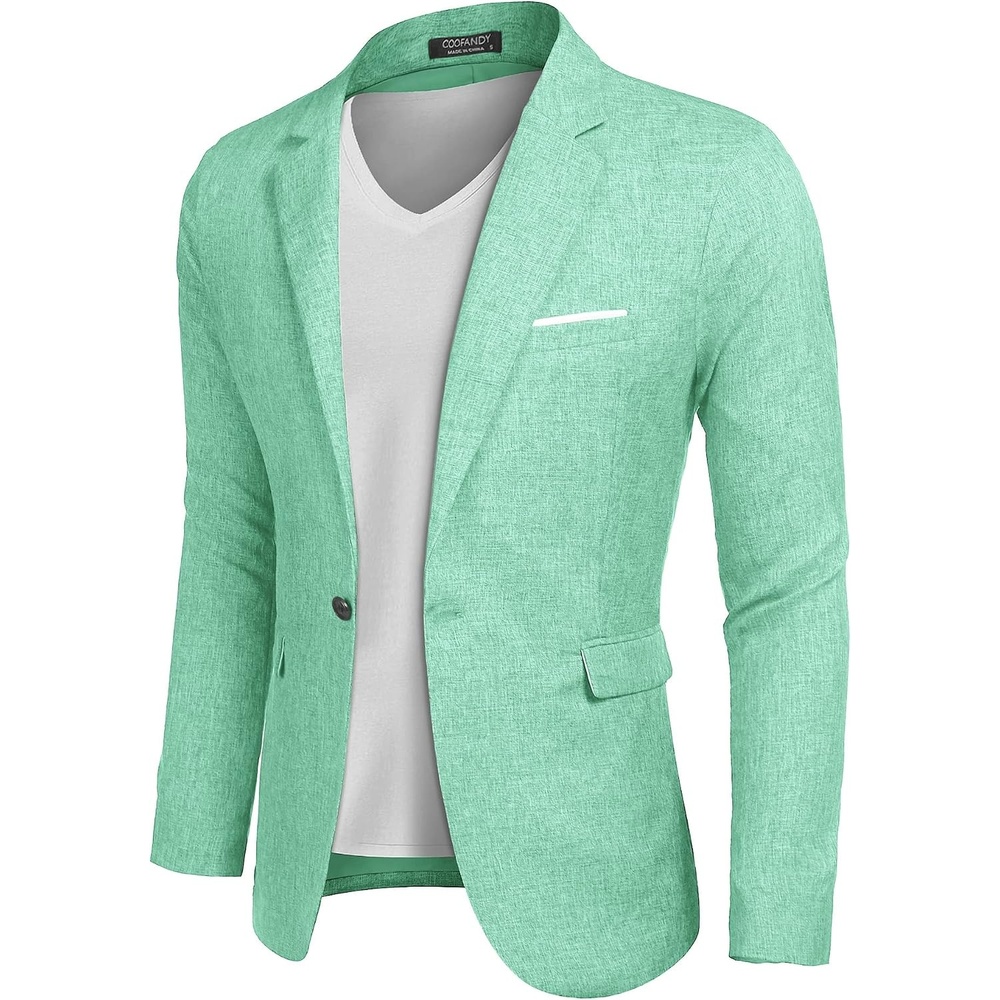 image:imageCOOFANDY Mens Blazer Casual Sport Coats Slim Fit Lightweight Sports Jacket One Button Suit JacketLinen BlazerPlaid Blazer Shoulder PadsMint Green