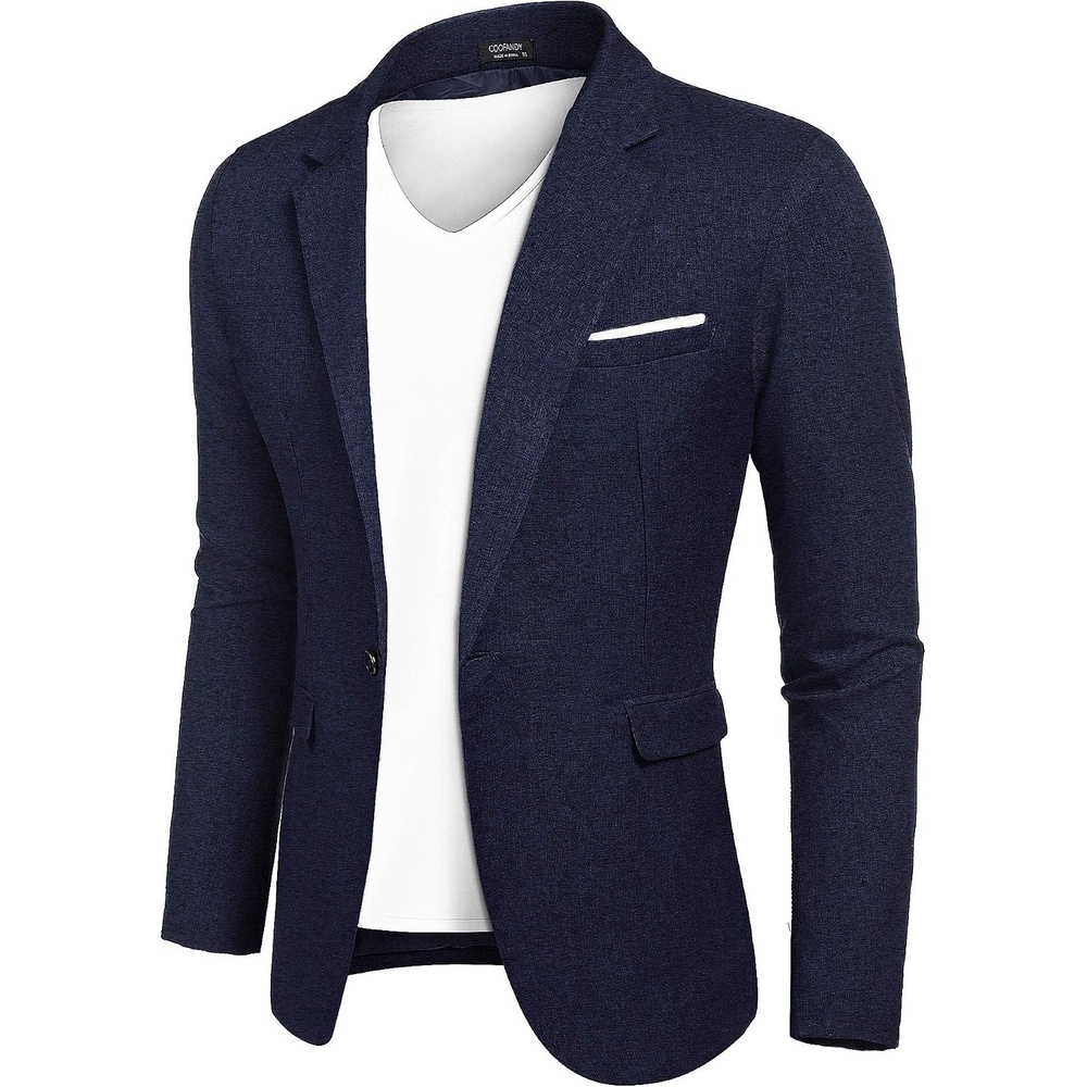 image:imageCOOFANDY Mens Blazer Casual Sport Coats Slim Fit Lightweight Sports Jacket One Button Suit JacketLinen BlazerPlaid Blazer Shoulder PadsNavy Blue