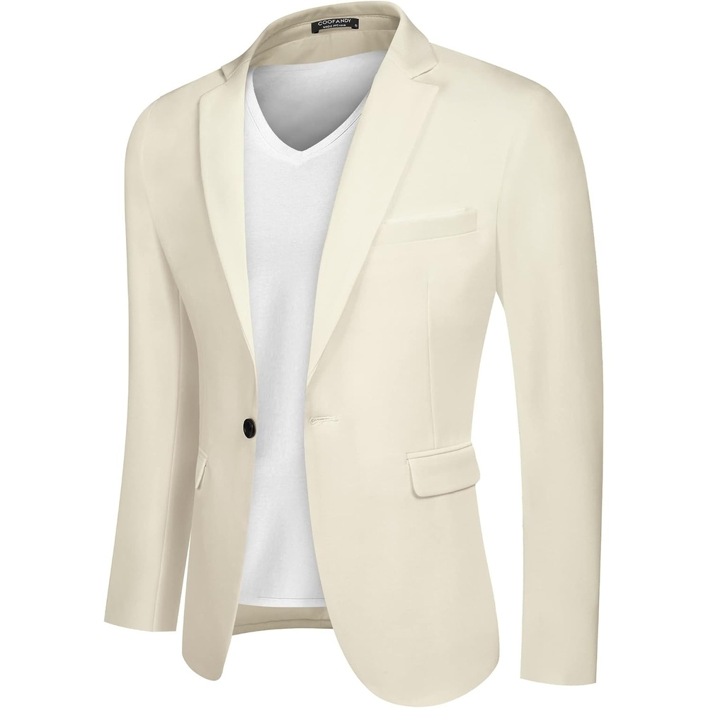 image:imageCOOFANDY Mens Blazer Casual Sport Coats Slim Fit Lightweight Sports Jacket One Button Suit JacketLinen BlazerPlaid Blazer Shoulder PadsPlain Color Beige