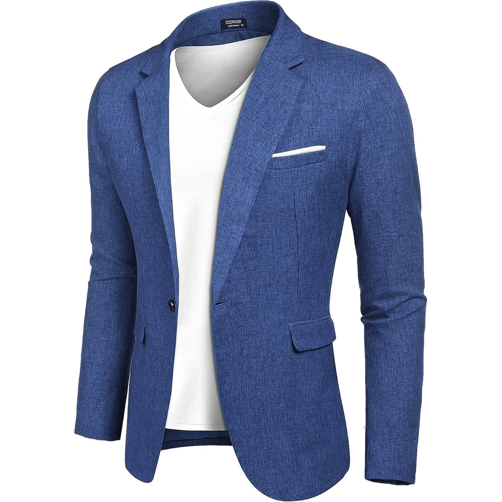image:imageCOOFANDY Mens Blazer Casual Sport Coats Slim Fit Lightweight Sports Jacket One Button Suit JacketLinen BlazerPlaid Blazer Shoulder PadsRoyal Blue