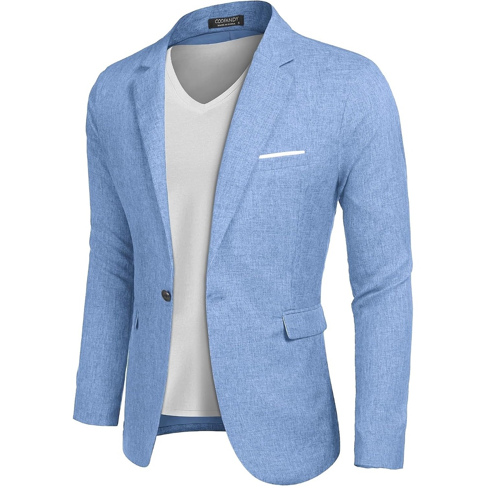 image:imageCOOFANDY Mens Blazer Casual Sport Coats Slim Fit Lightweight Sports Jacket One Button Suit JacketLinen BlazerPlaid Blazer Shoulder PadsSky Blue