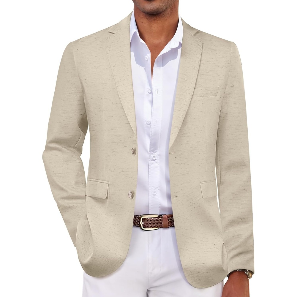 image:imageCOOFANDY Mens Casual Blazer Lightweight Sport Coat Linen Blazer Suit Jacket 2 Button Mens Blazer Smooth and Comfortable Structured feel Natural textureBreathable and Lightweight for All Year WearLight Khaki