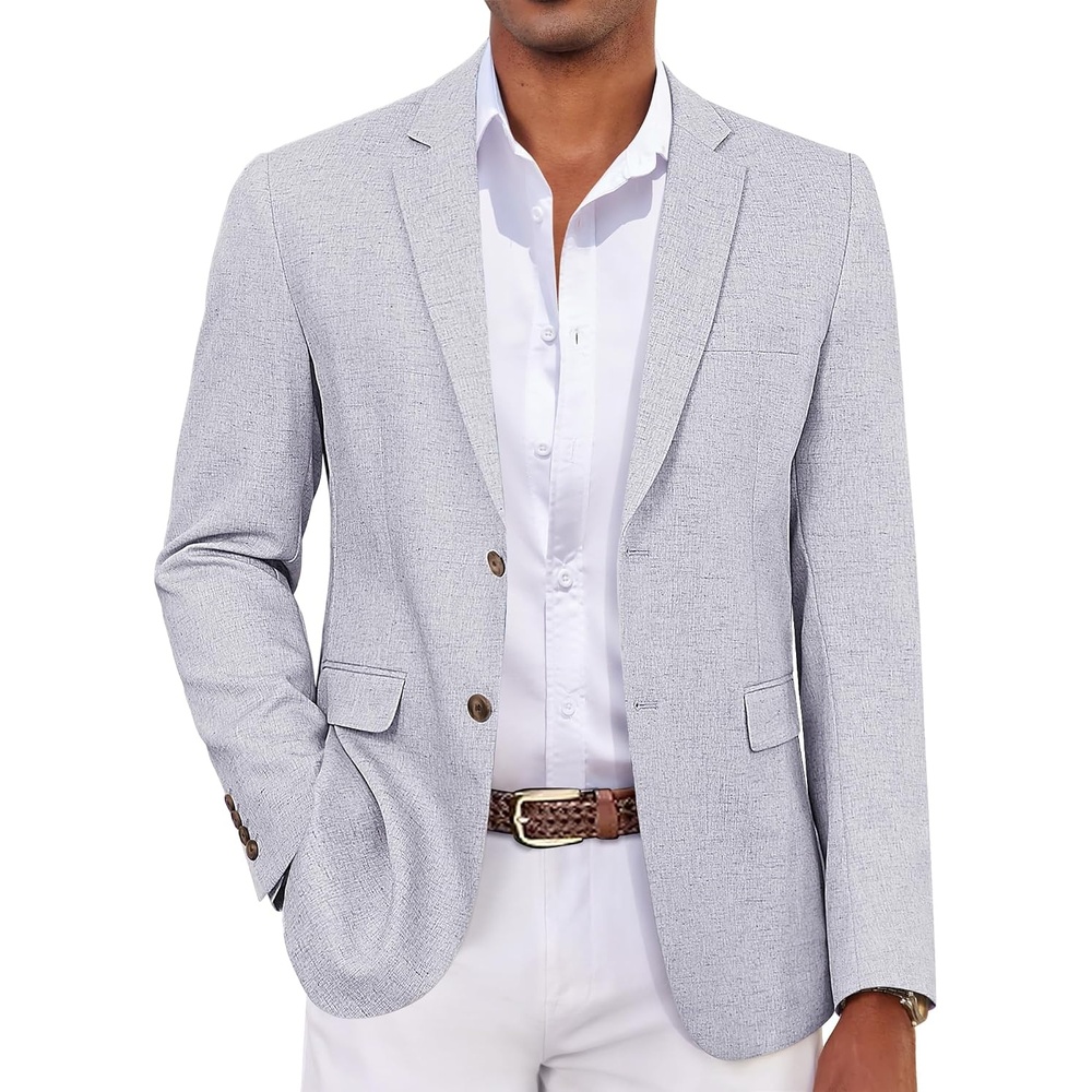 image:imageCOOFANDY Mens Casual Blazer Lightweight Sport Coat Linen Blazer Suit Jacket 2 Button Mens Blazer Smooth and Comfortable Structured feel Natural textureBreathable and Lightweight for All Year WearGrey