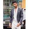 COOFANDY Men’s Blazer Casual Sport Coats Slim Fit Lightweight Sports Jacket | One Button Suit Jacket,Linen Blazer,Plaid Blazer, Shoulder Pads(Blue)