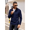 COOFANDY Mens Quarter Zip Pullover Contrast Collar Corduroy Sweatshirt | Contrast Collar Pullover, Mock Neck Sweatshirt, Soft Corduroy Pullover, Relaxed Fit For Casual Work, Travel And Daily Wear.(Navy Blue – Brown)