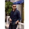 COOFANDY Mens Quarter Zip Pullover Contrast Collar Corduroy Sweatshirt | Contrast Collar Pullover, Mock Neck Sweatshirt, Soft Corduroy Pullover, Relaxed Fit For Casual Work, Travel And Daily Wear.(Navy Blue)