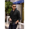 COOFANDY Mens Quarter Zip Pullover Contrast Collar Corduroy Sweatshirt | Contrast Collar Pullover, Mock Neck Sweatshirt, Soft Corduroy Pullover, Relaxed Fit For Casual Work, Travel And Daily Wear.(Black)