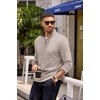 COOFANDY Mens Quarter Zip Pullover Contrast Collar Corduroy Sweatshirt | Contrast Collar Pullover, Mock Neck Sweatshirt, Soft Corduroy Pullover, Relaxed Fit For Casual Work, Travel And Daily Wear.(Moon Gray)